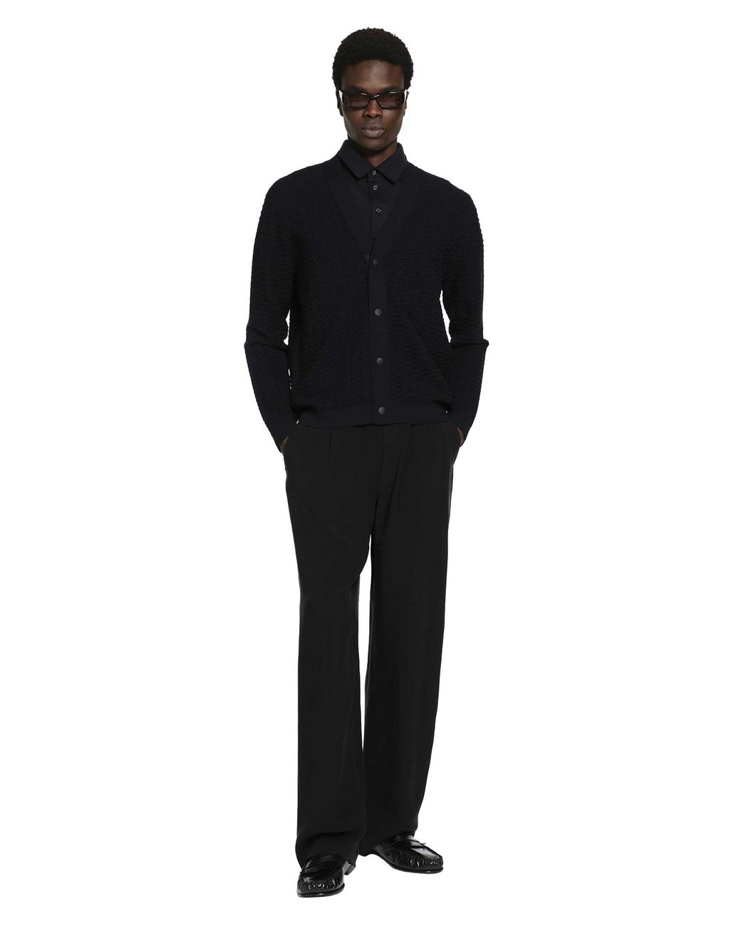 Giorgio Armani Black Virgin Wool Blend Cardigan for men