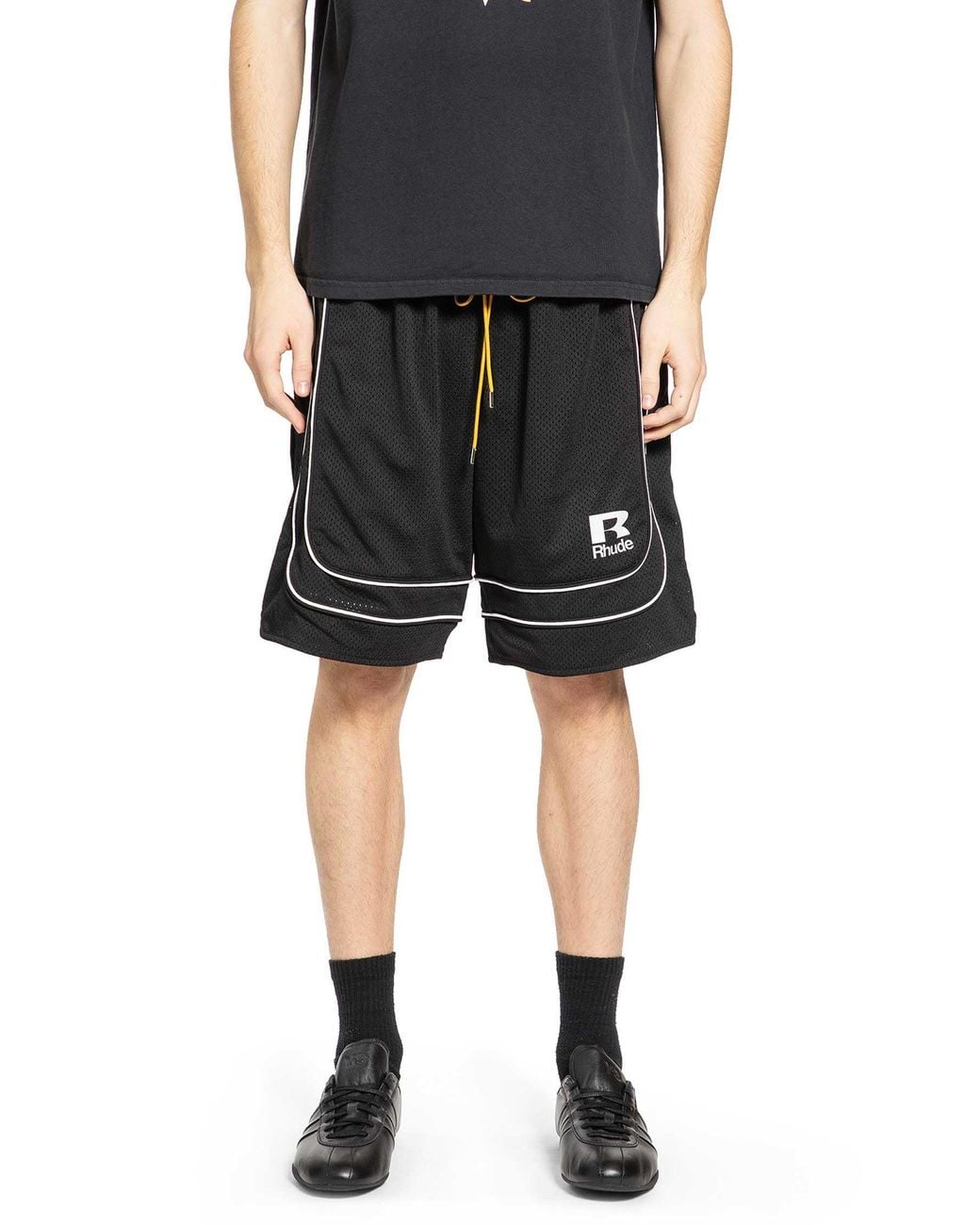 Rhude Black Baggy Mesh Basketball Shorts for men