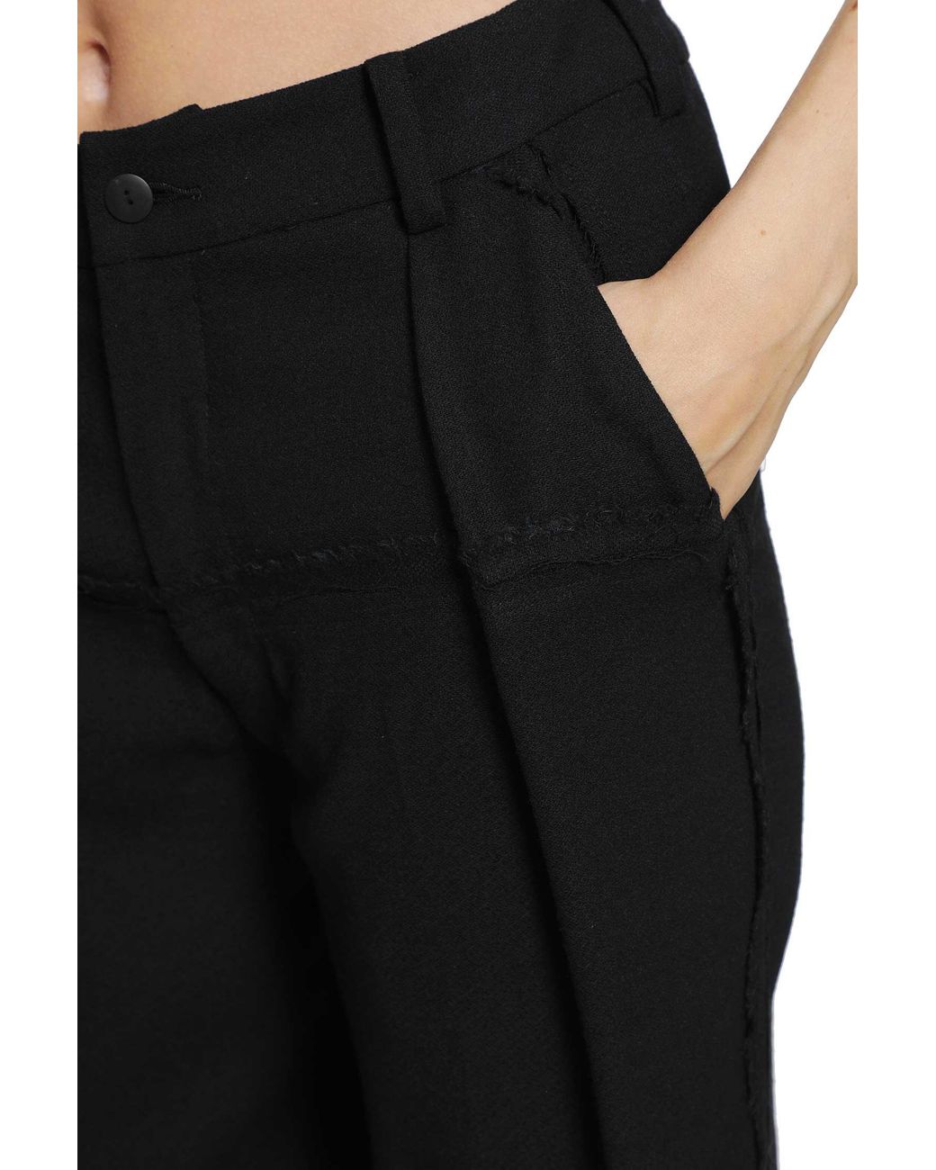 Yehuafan Black Wool Wide-Leg Trousers