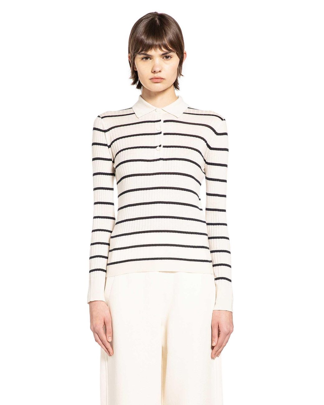 Max Mara White Striped Cashmere Silk Polo