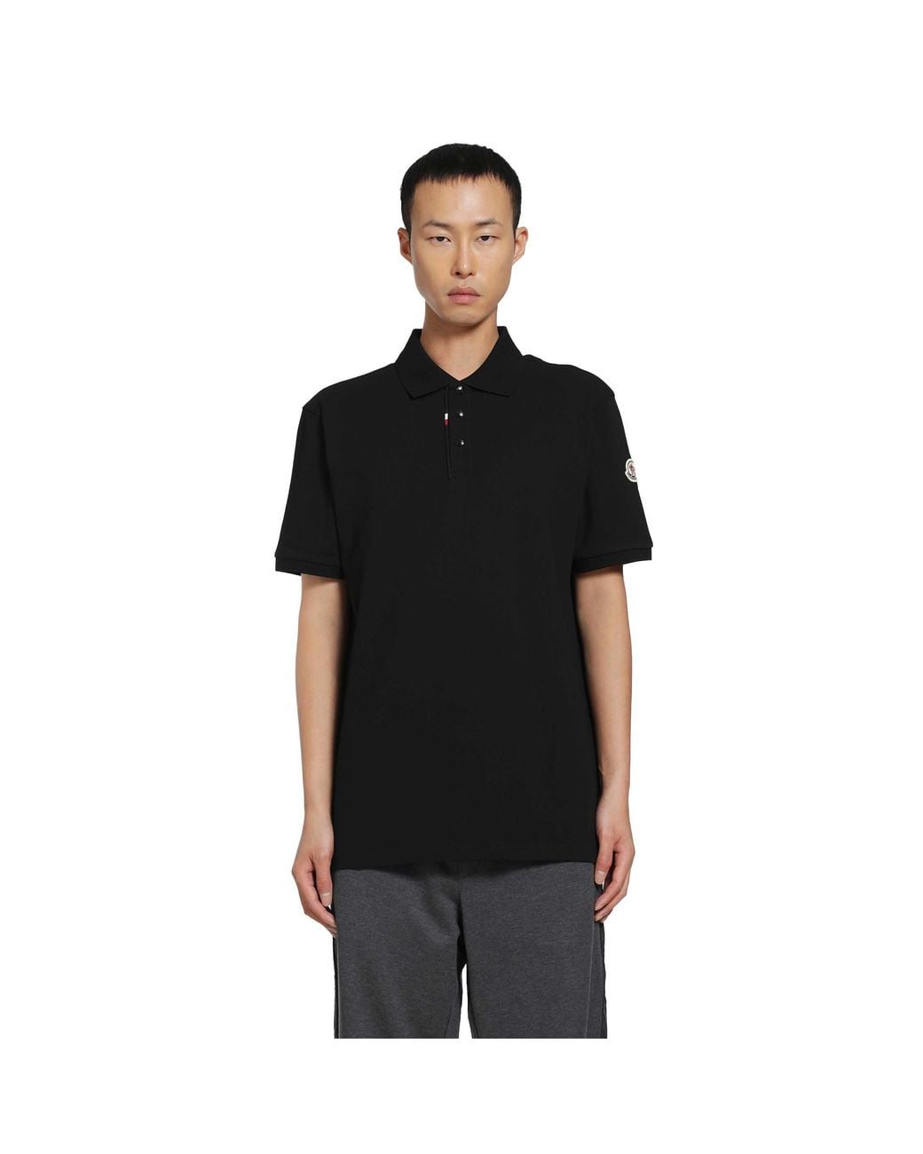 Moncler Black Cotton Piquet Polo Shirt for men