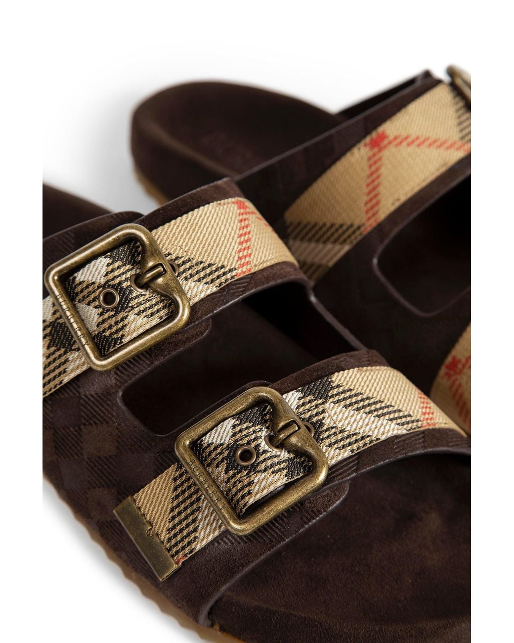 Burberry Brown Double Bouckle Checked Sandals
