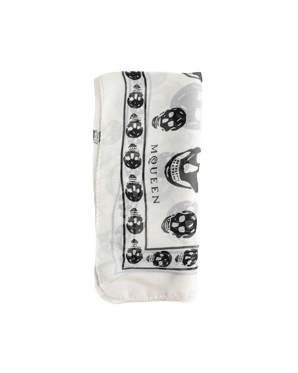 McQueen White Classic Silk Chiffon Skull Scarf