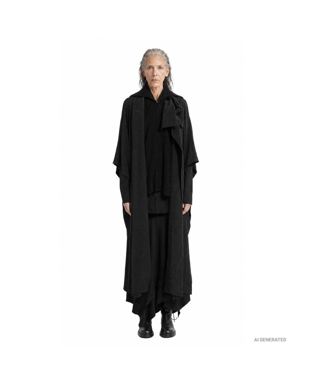 Yohji Yamamoto Black Knit Combi Kimono Coat