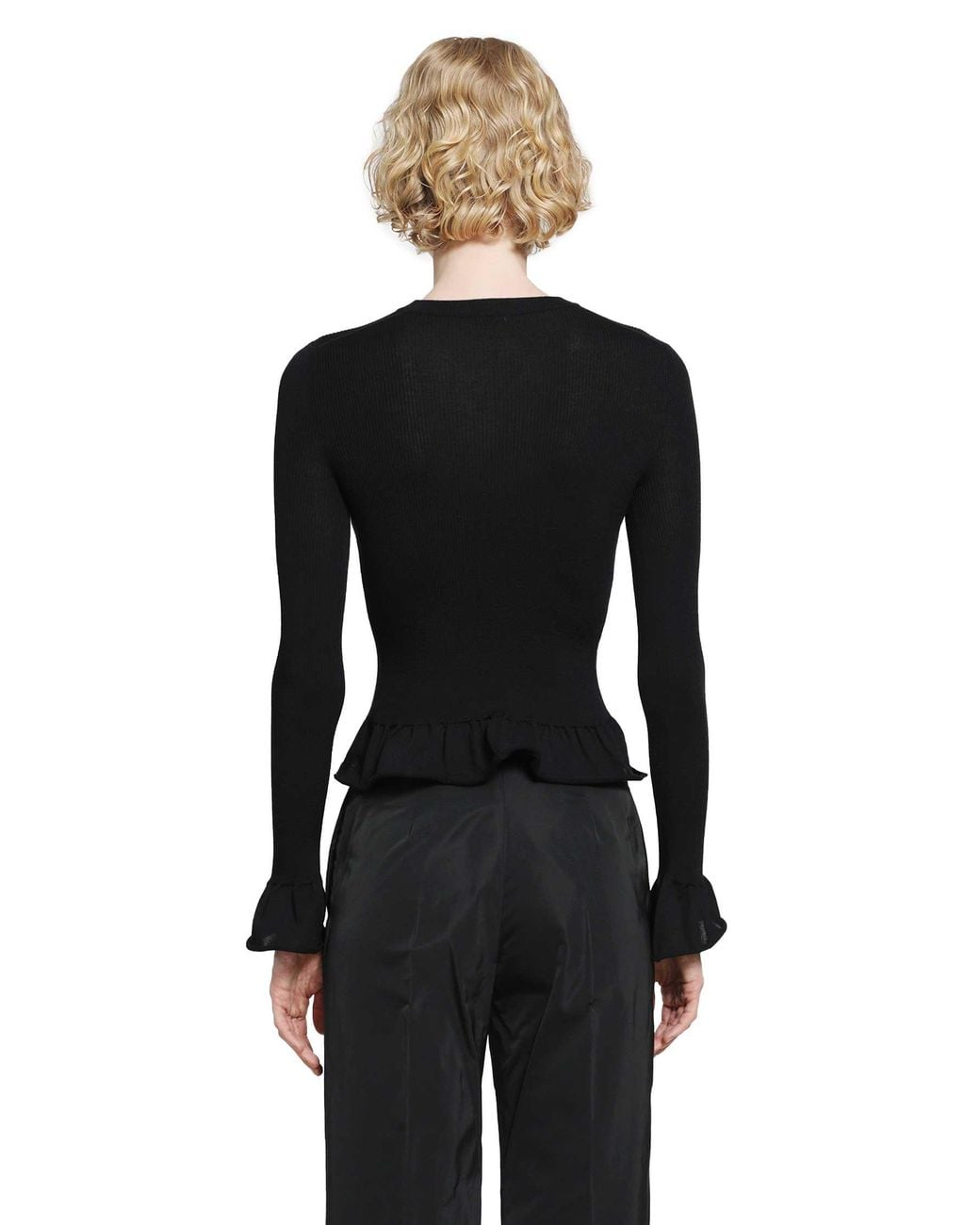 Jil Sander Black Ruffled Wool Jumper