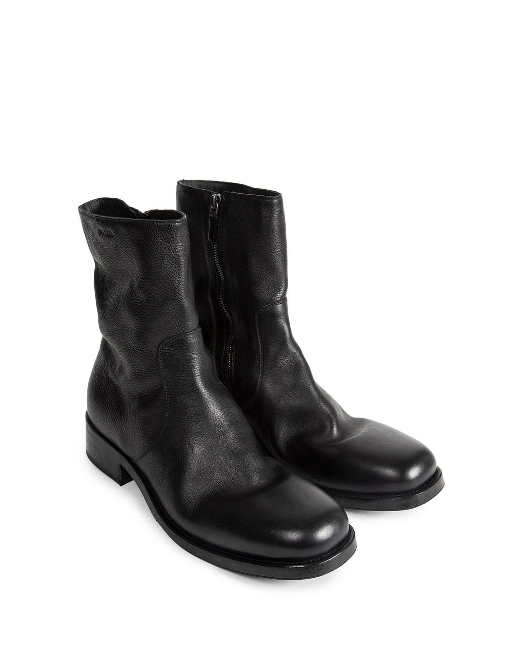 Prada Black Leather Zipper Ankle Boots for men