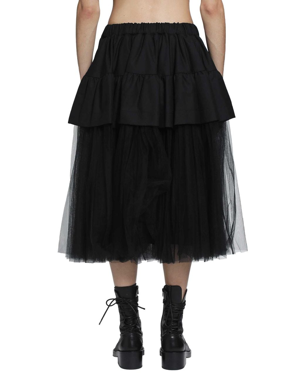 Noir Kei Ninomiya Black Tiered Gathered Midi Skirt
