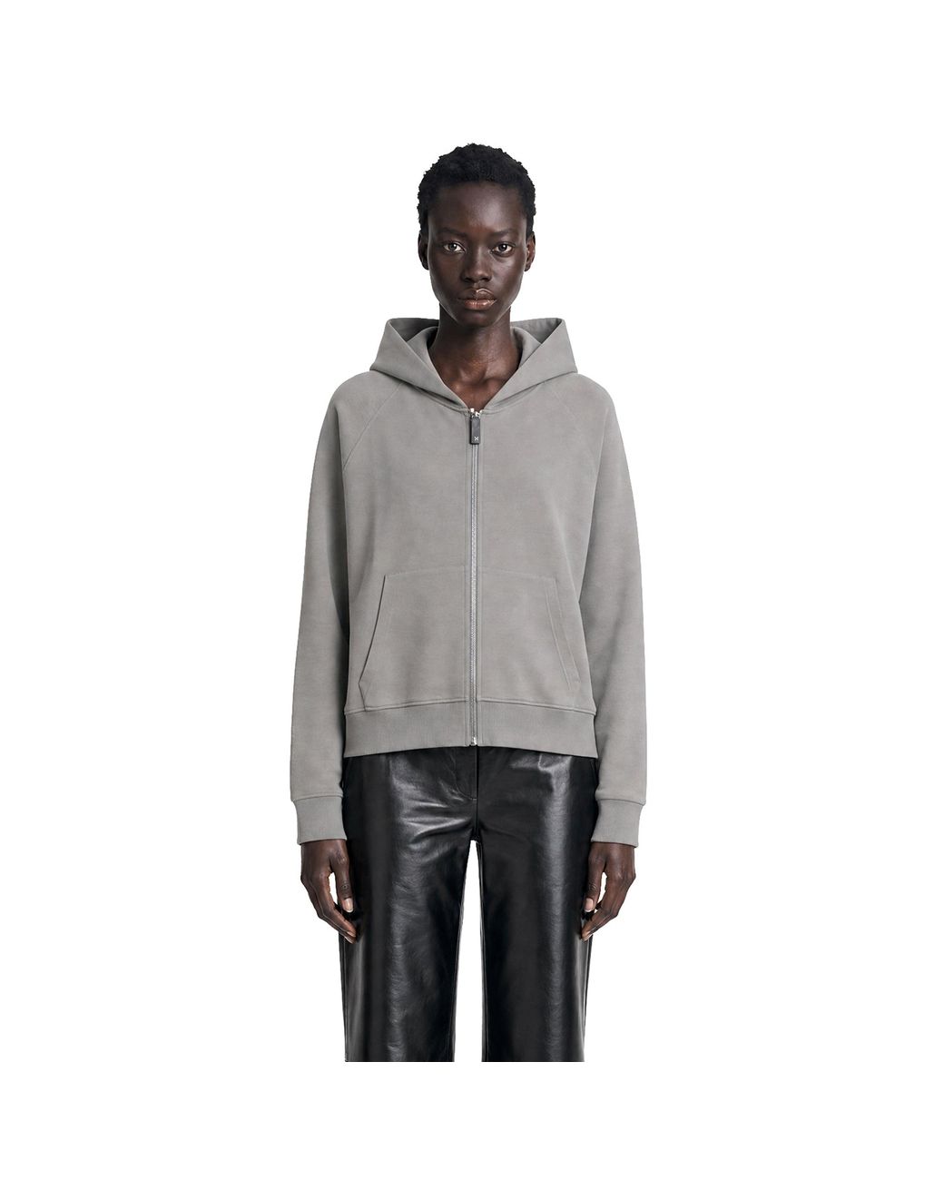 Max Mara Gray Technical Cotton Zip-Up Hoodie