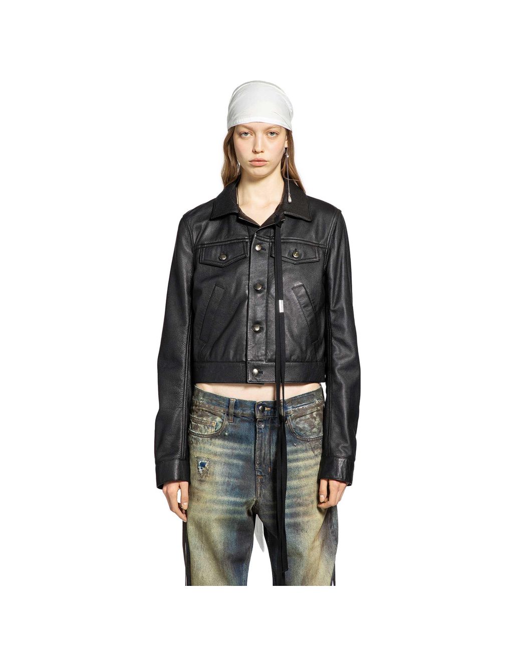 Ann Demeulemeester Black Ilmi Satin Structured Leather Jacket