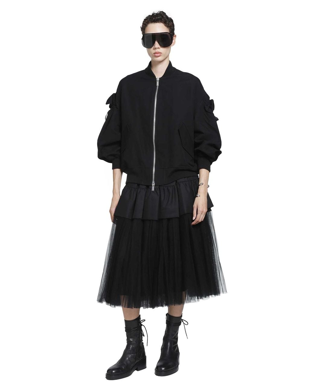 Noir Kei Ninomiya Black Tiered Gathered Midi Skirt