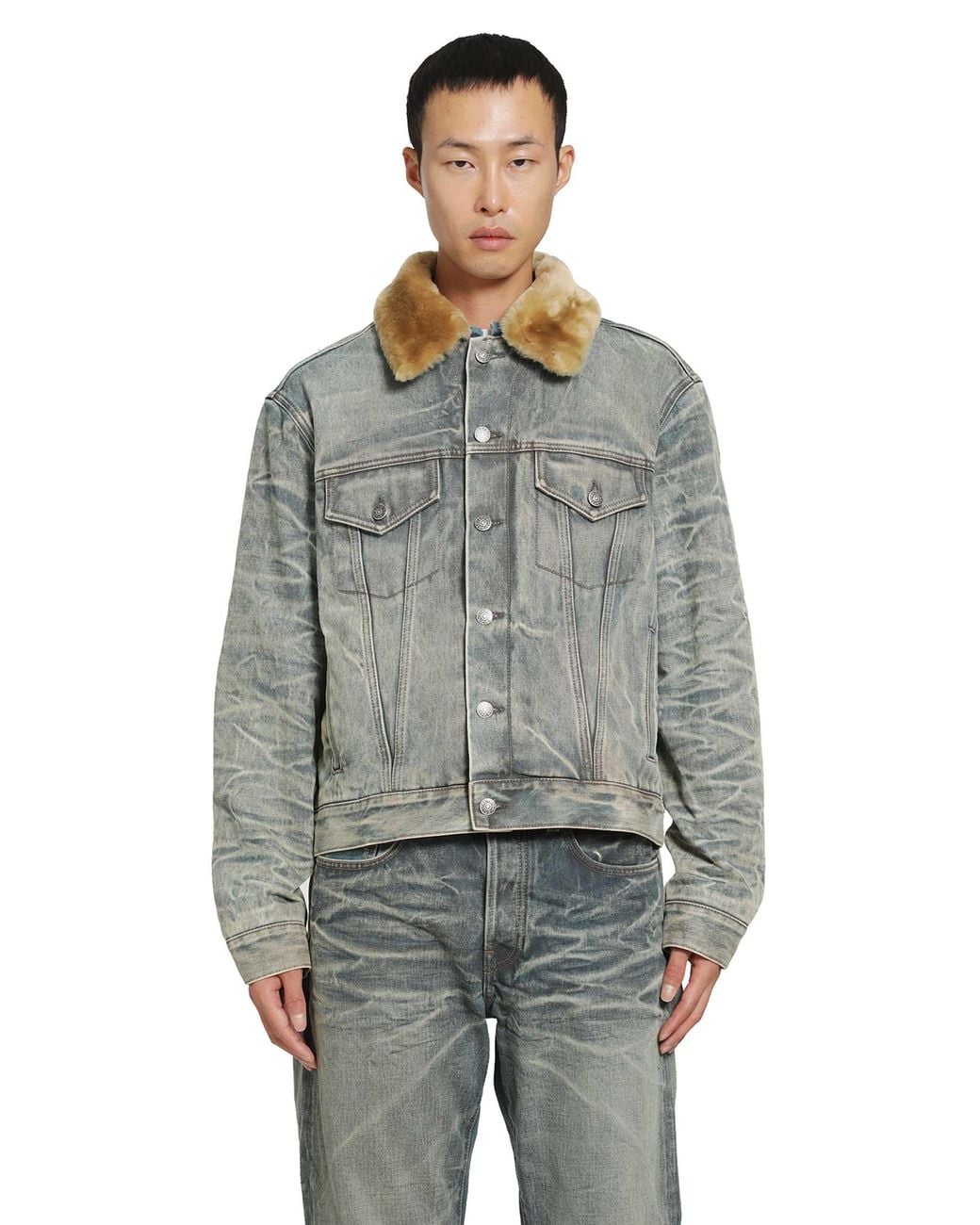 Acne Gray Shearling Collar Denim Jacket for men