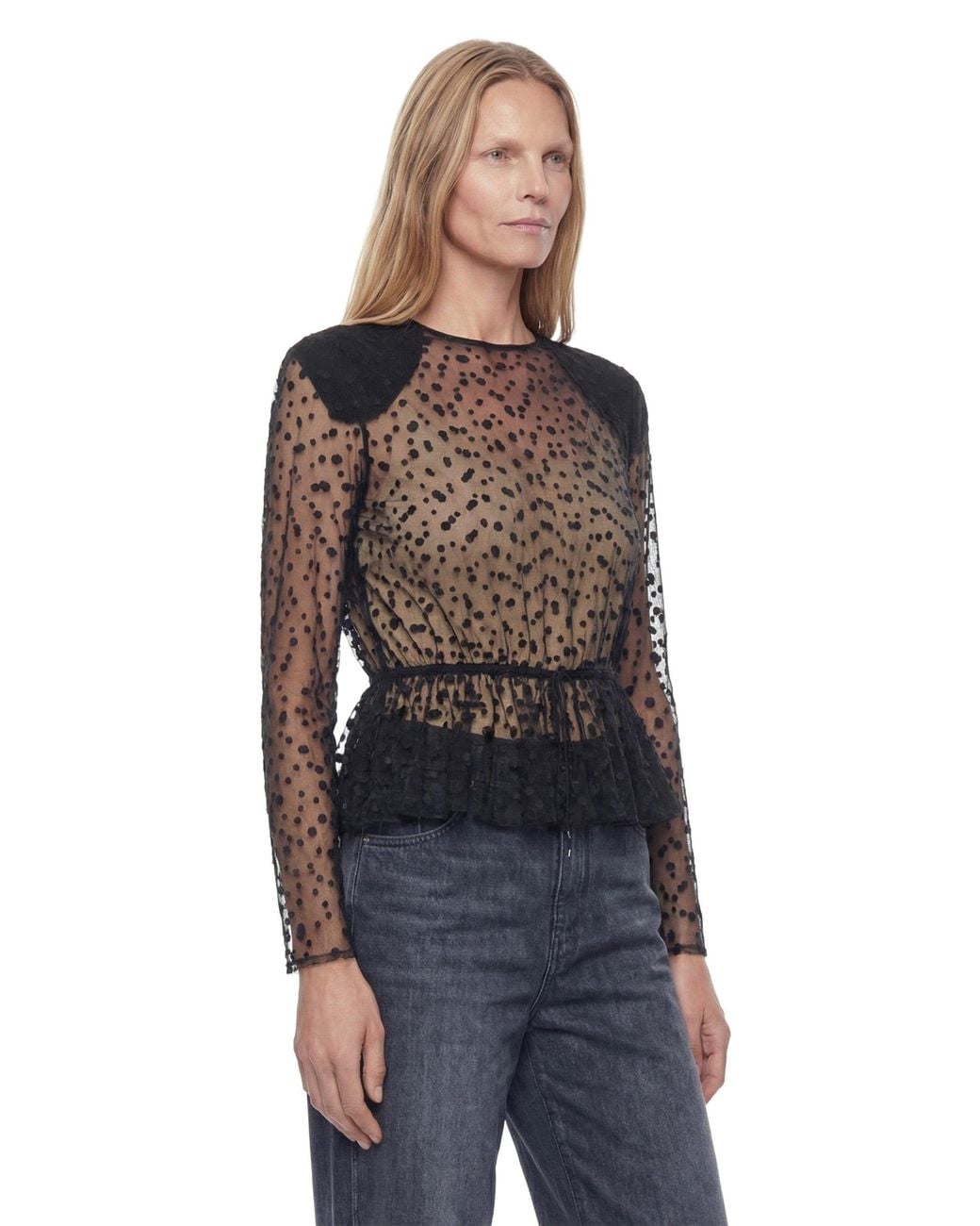 Chloé Black Dot Print Tulle Top