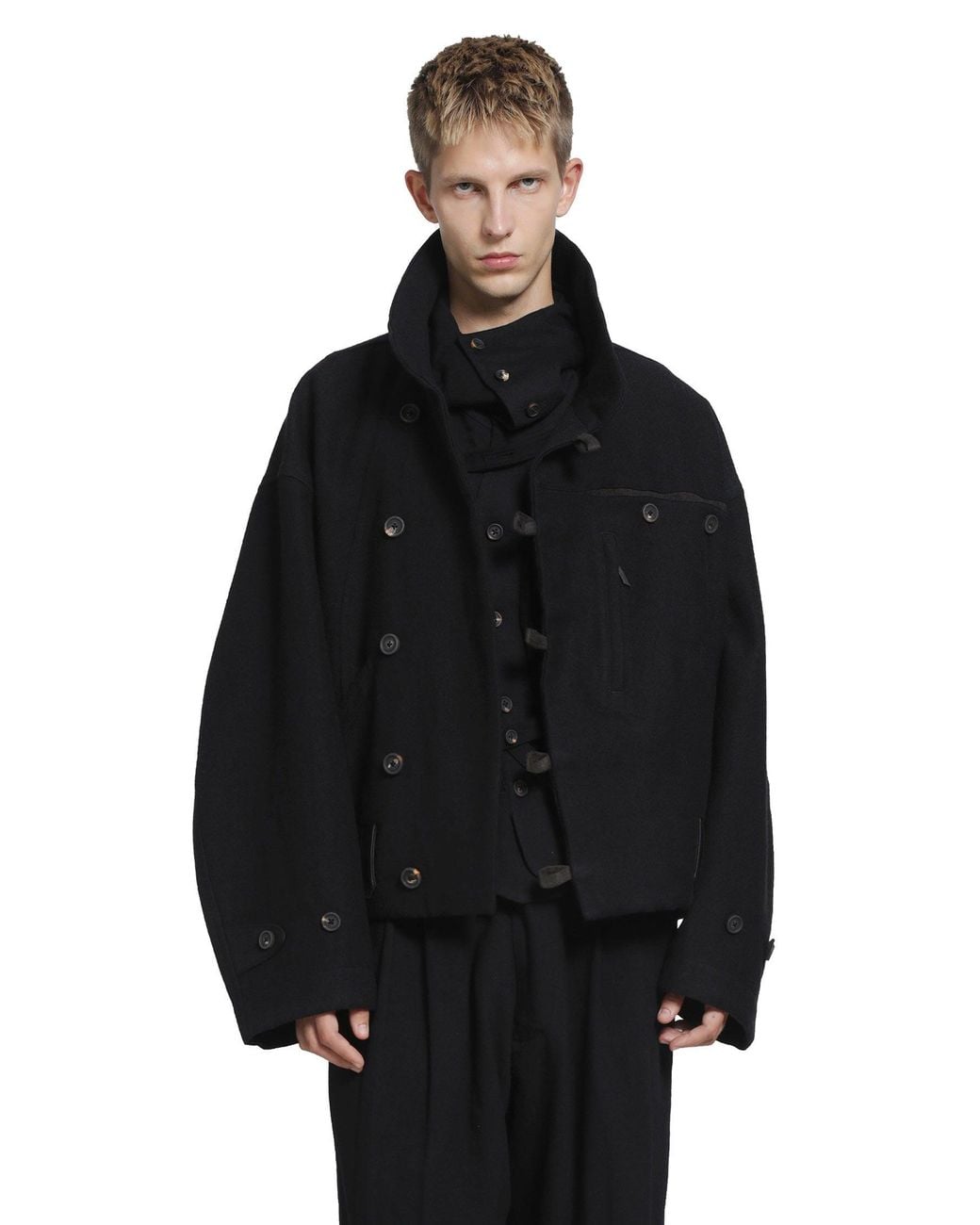 Ziggy Chen Black Asymmetric 'Hidden Arc' Jacket for men
