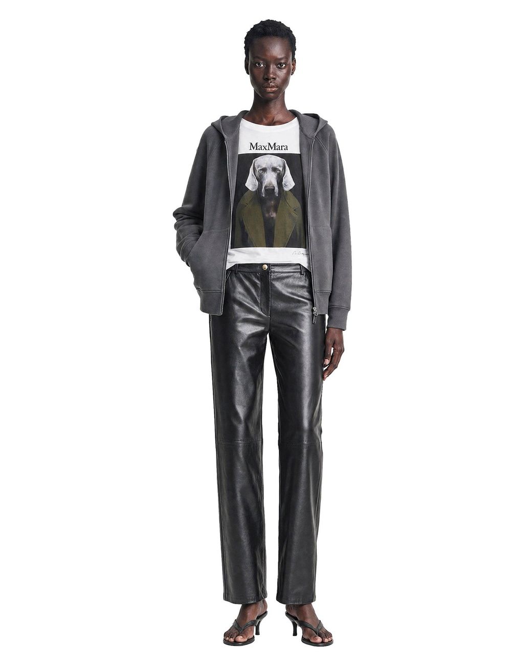Max Mara Black Technical Cotton Zip-Up Hoodie