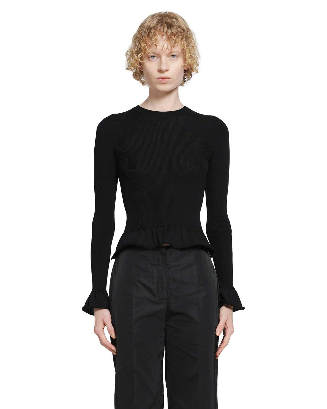 Jil Sander Black Ruffled Wool Jumper