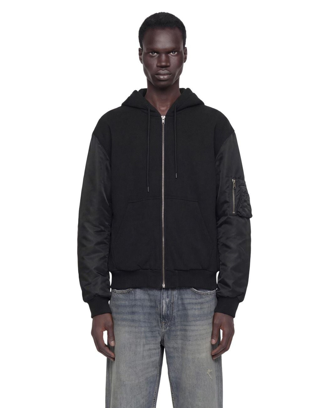 MM6 by Maison Margiela Black Jersey And Nylon Zip-Up Hoodie for men