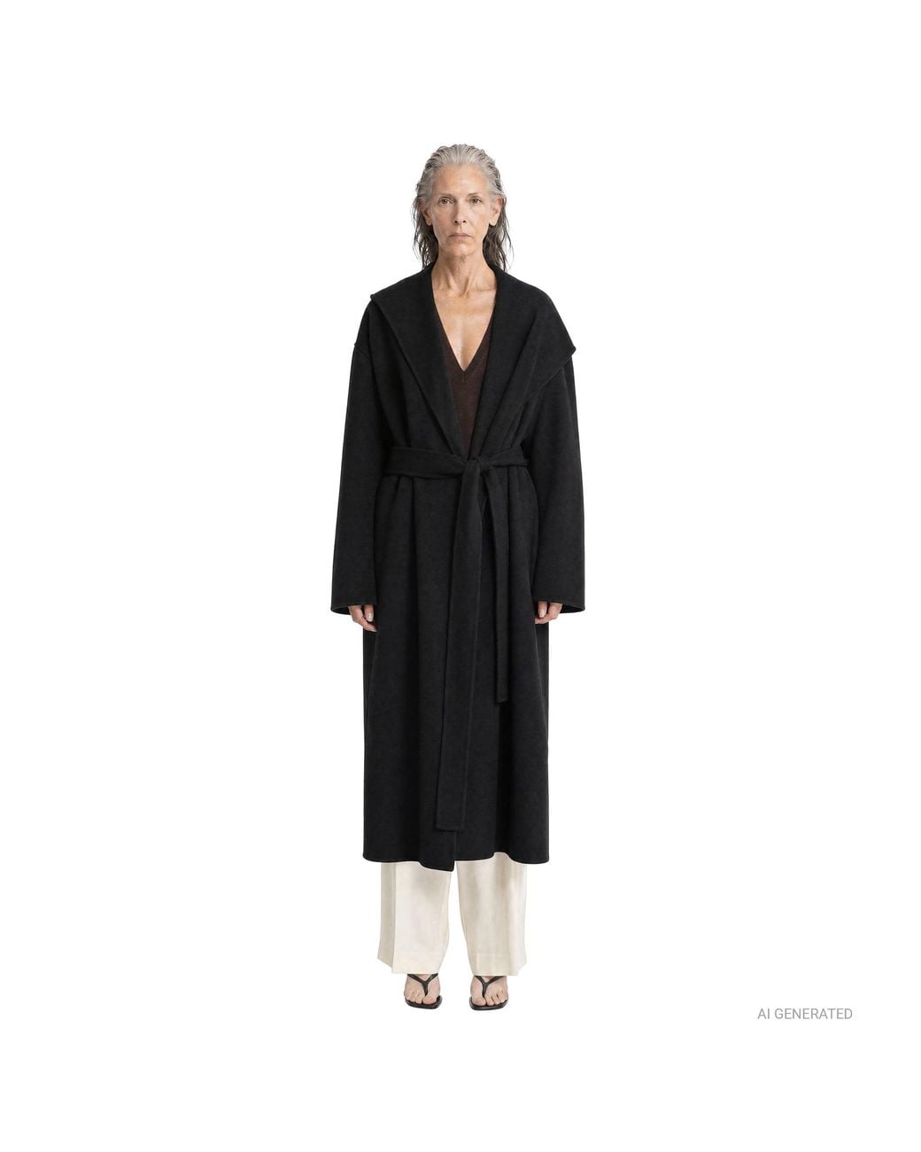 Totême Black Hoodie Belted Coat