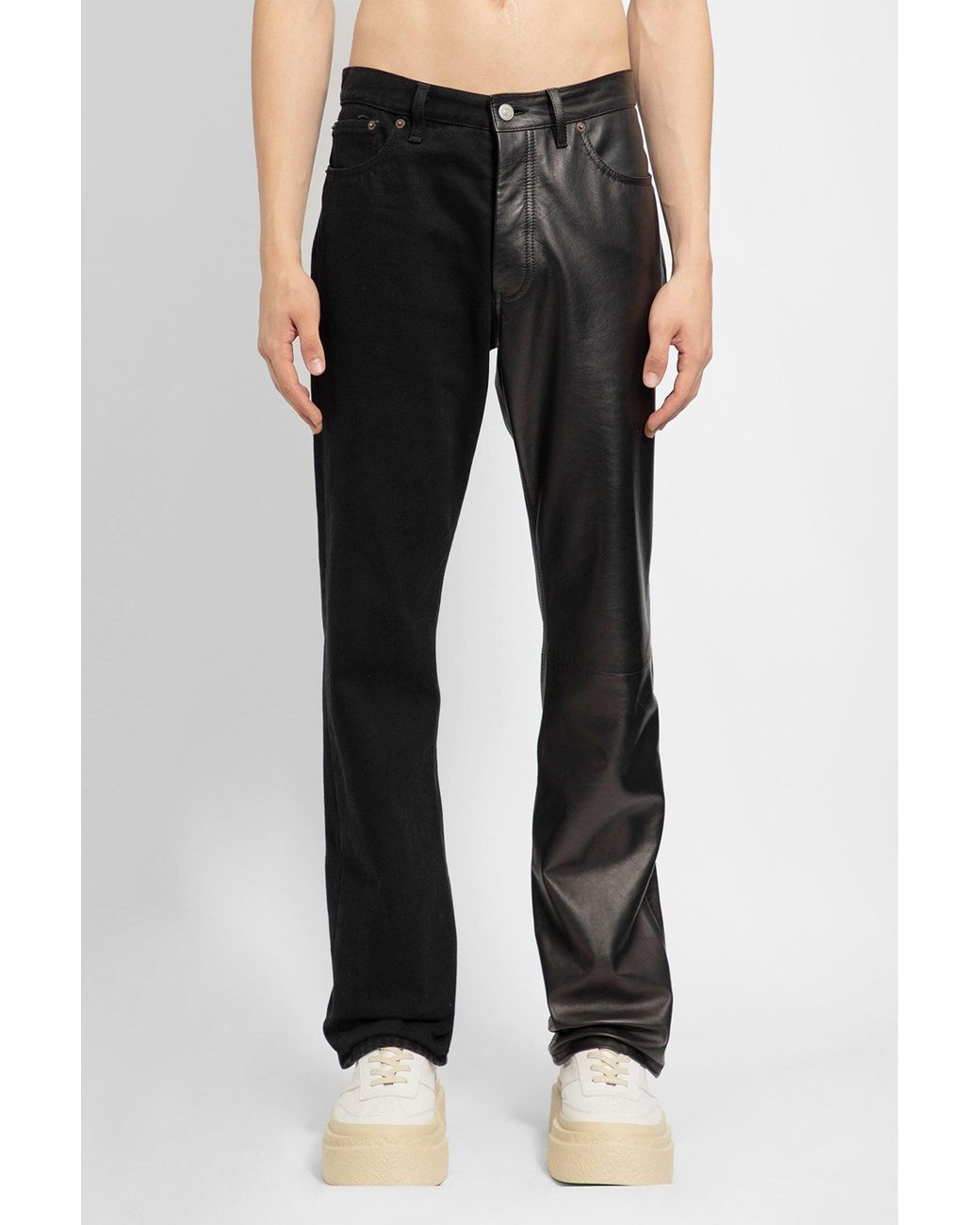 MM6 by Maison Margiela Half-leather Straight Jeans in Black for