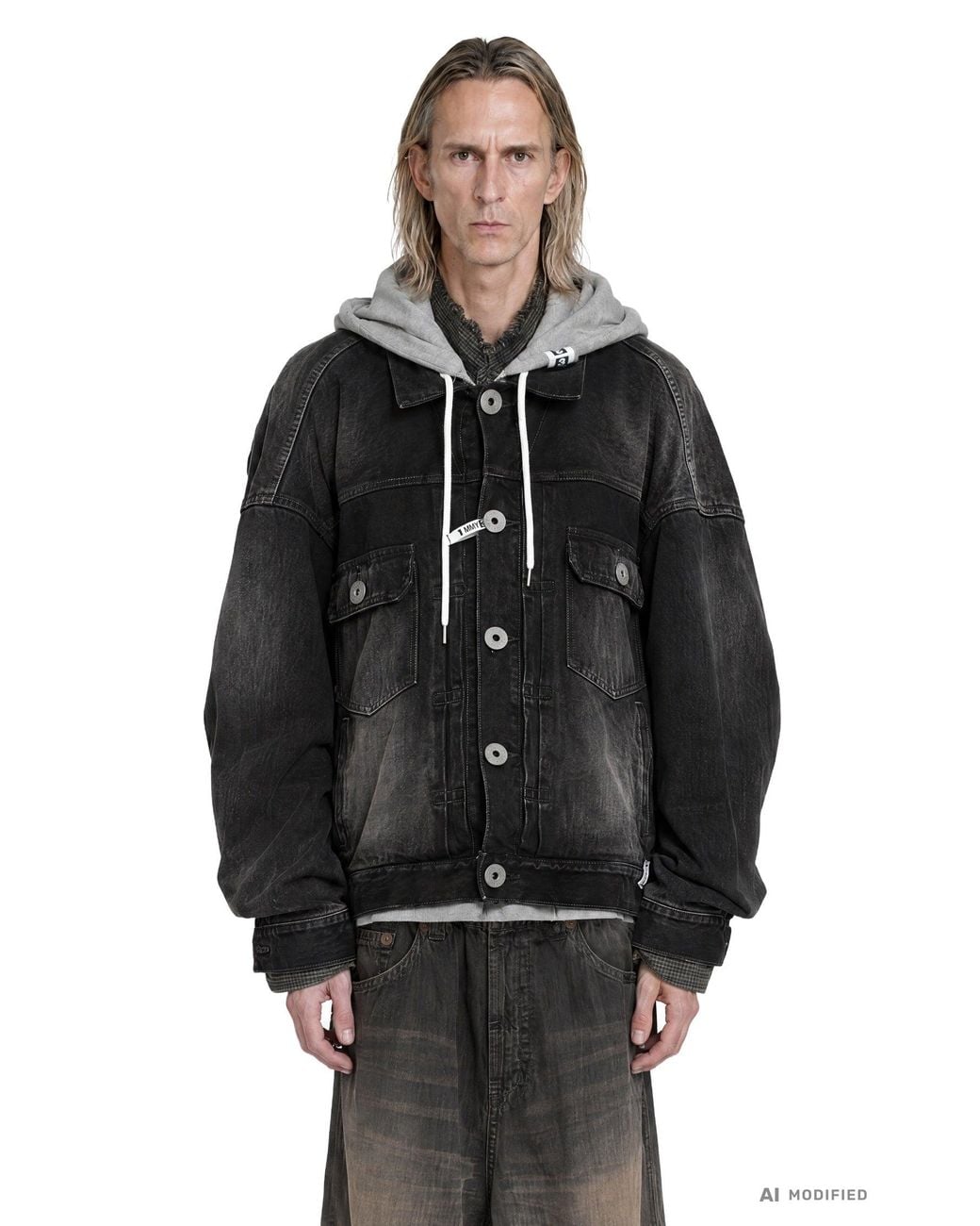 Maison Mihara Yasuhiro Black Triple Layered Denim Jacket for men