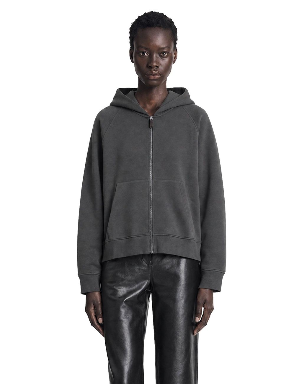 Max Mara Black Technical Cotton Zip-Up Hoodie