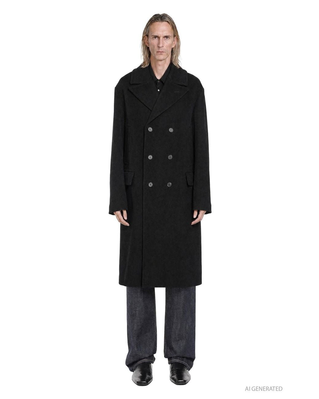 Fendi Black Wool Angora Double-Breasted Coat for men