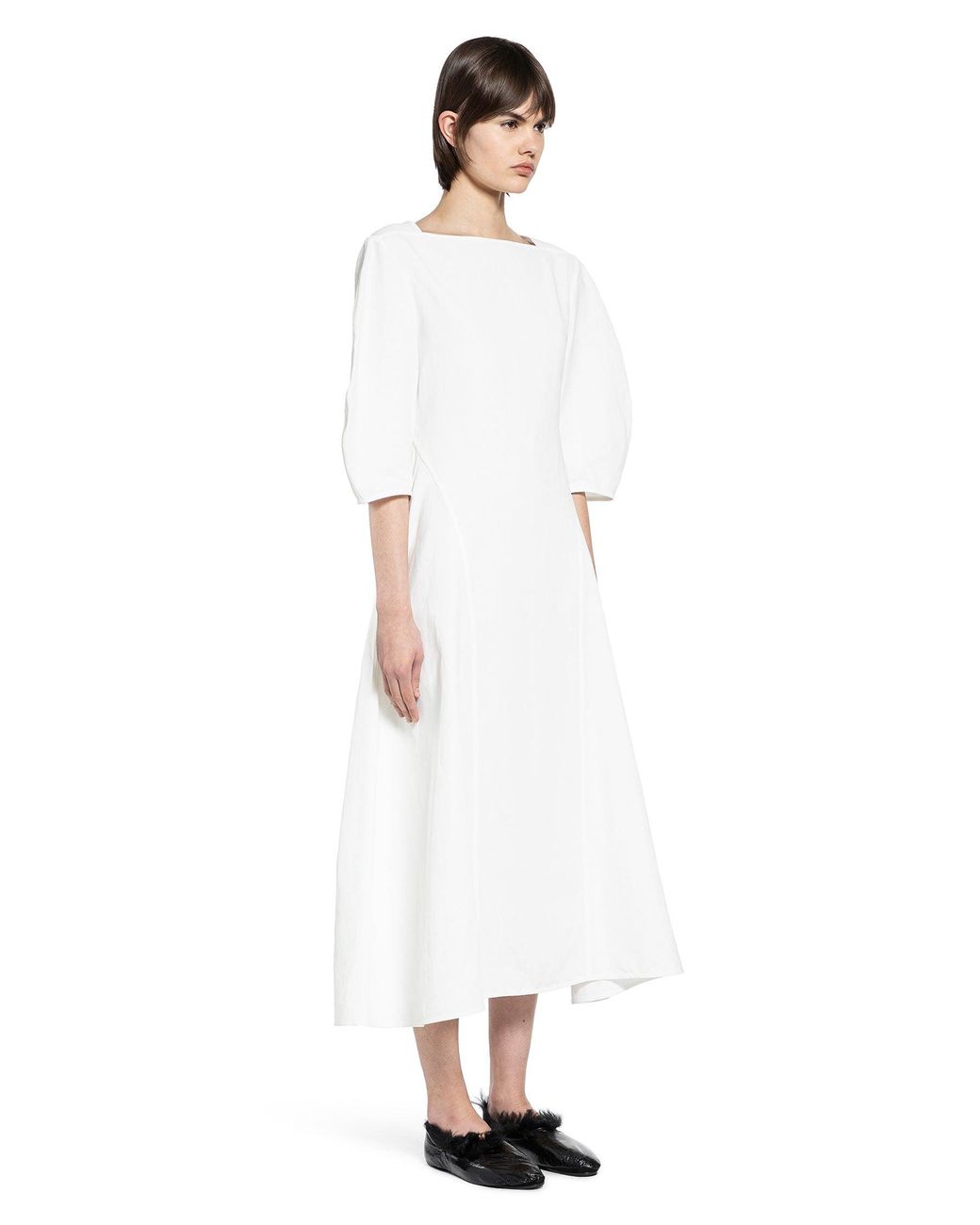 Jil Sander White Rounded-Sleeved Linen Dress
