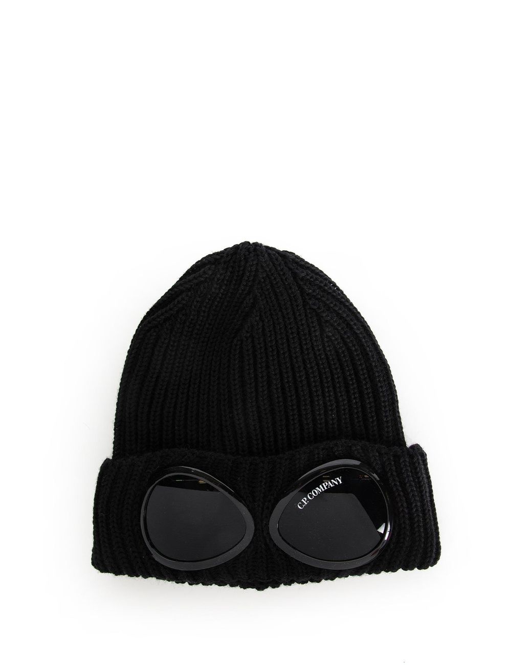 C P Company Black Wool Ribbed Beanie for men