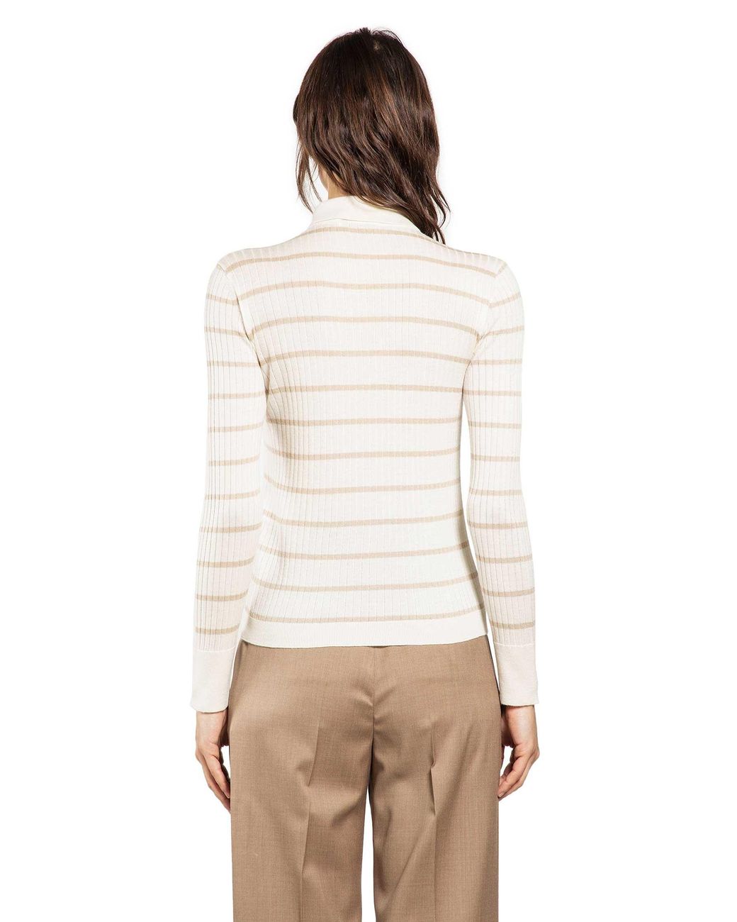 Max Mara Natural Striped Cashmere Silk Polo