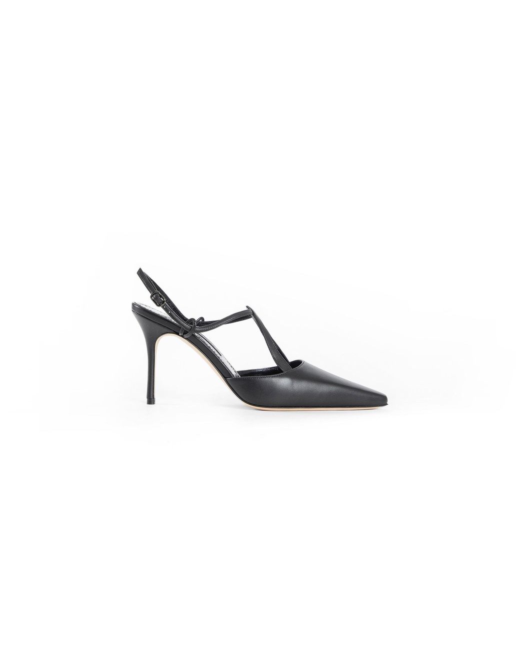 Manolo Blahnik Black Nappa Leather T-Bar Pumps