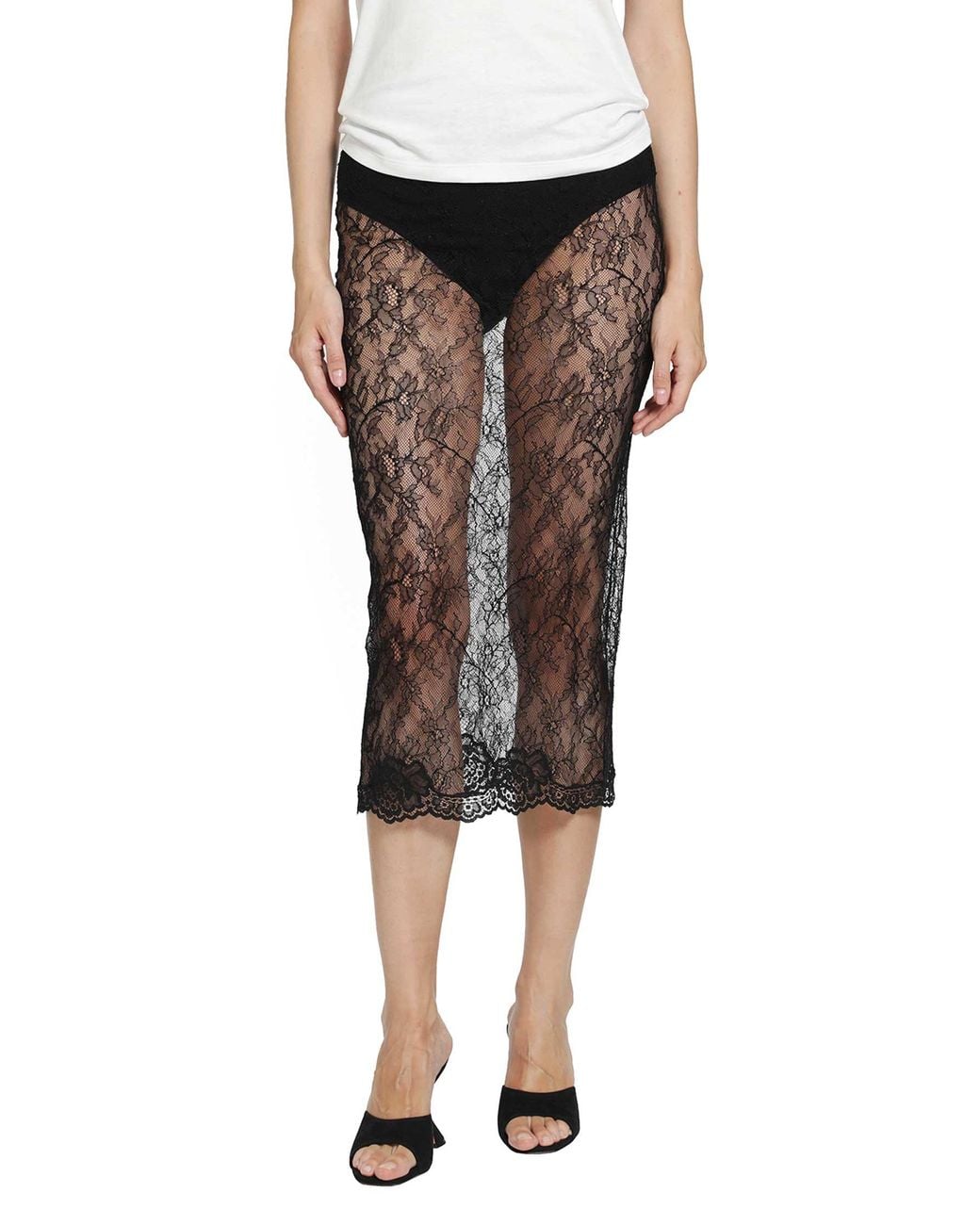 Valentino Black Lace Midi Skirt