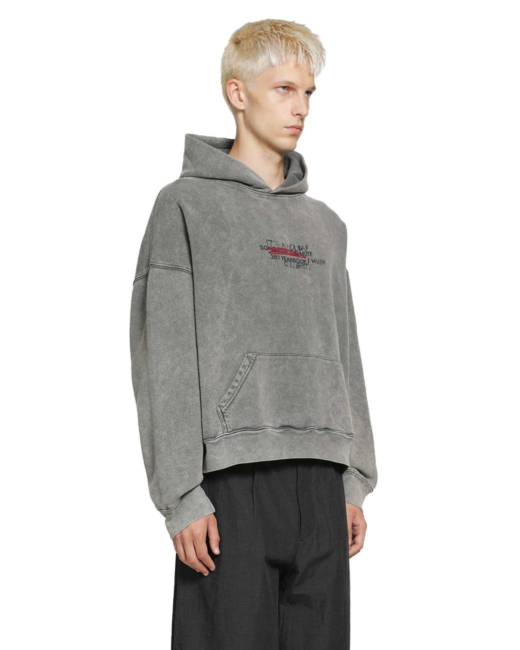 Song For The Mute Gray 'It's A Holiday' Relaxed Hoodie French Terry for men