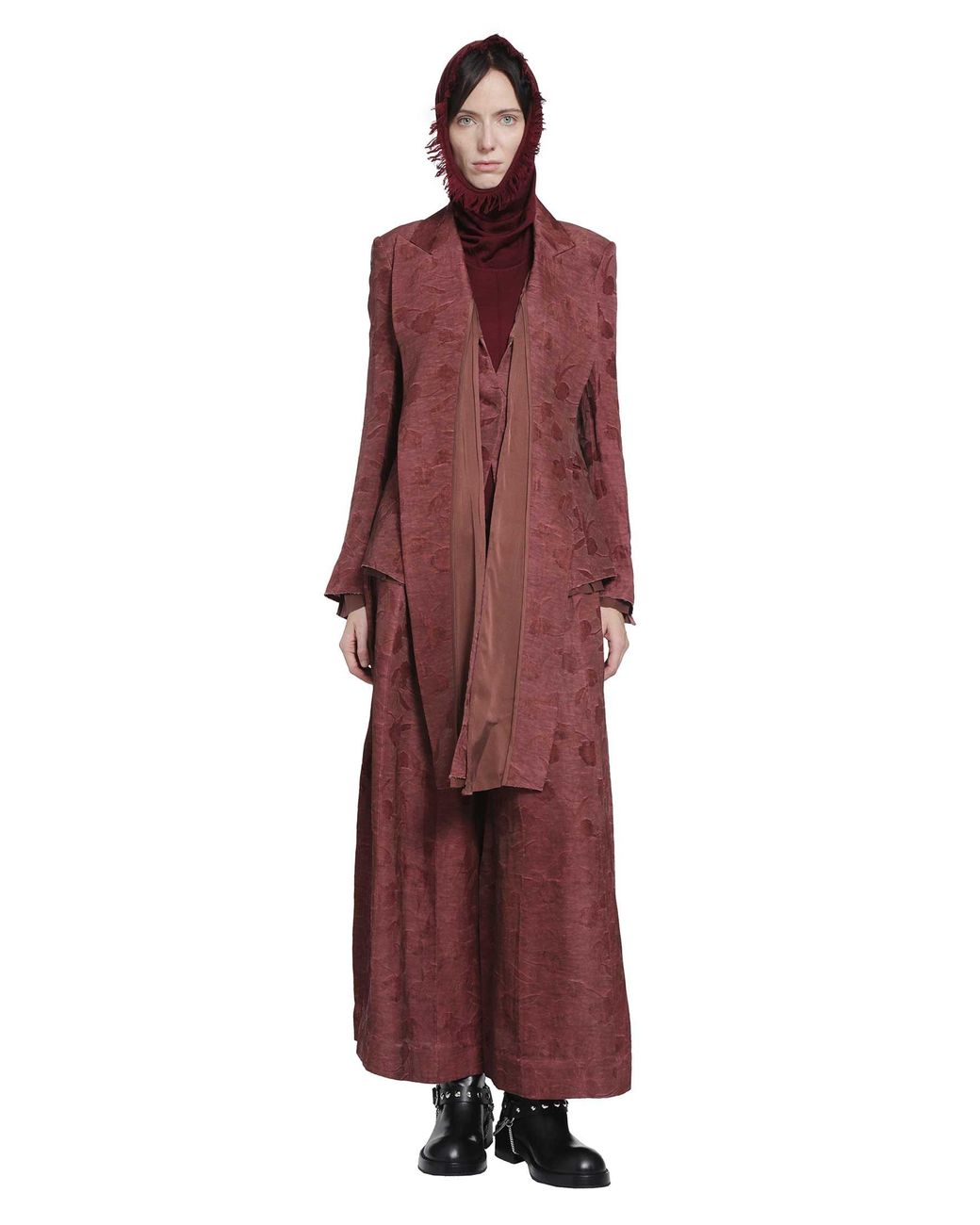 YA YI Red Linen Jacquard Tie Suit