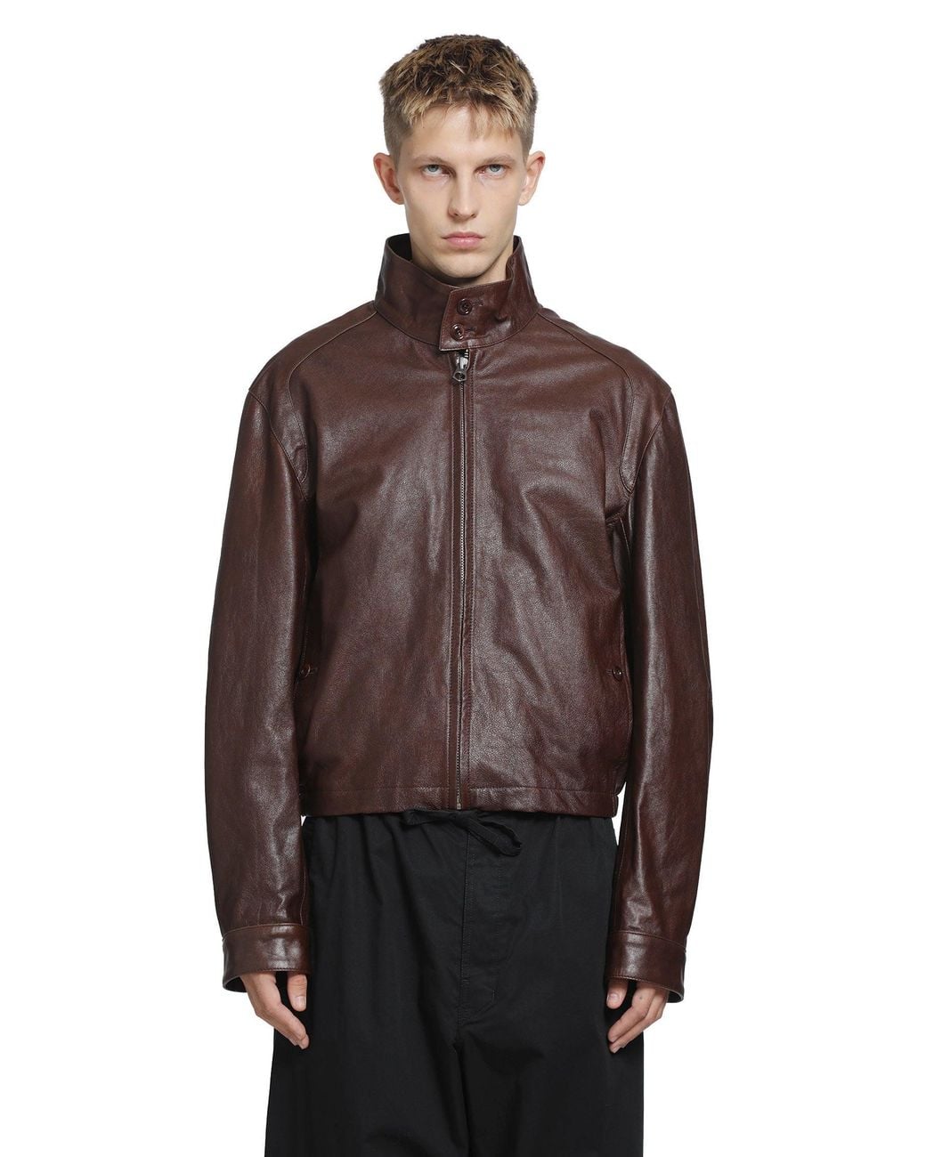 Lemaire Brown Leather Harrington Jacket for men