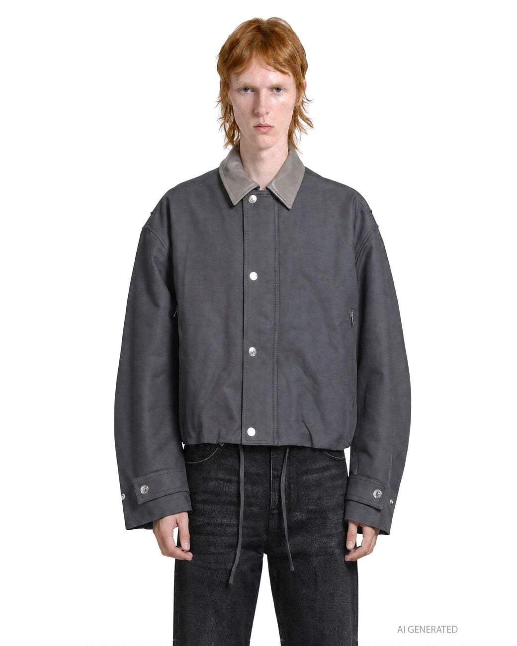 Acne Gray Leather Collar Bomber Jacket for men
