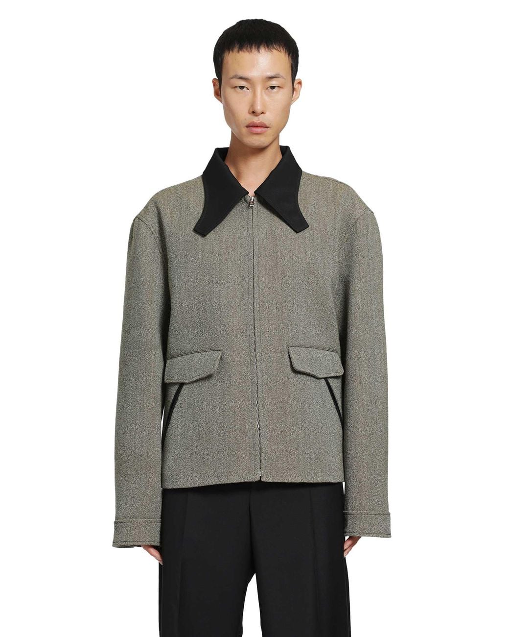 Marni Gray Sculptural Collar Tweed Jacket for men