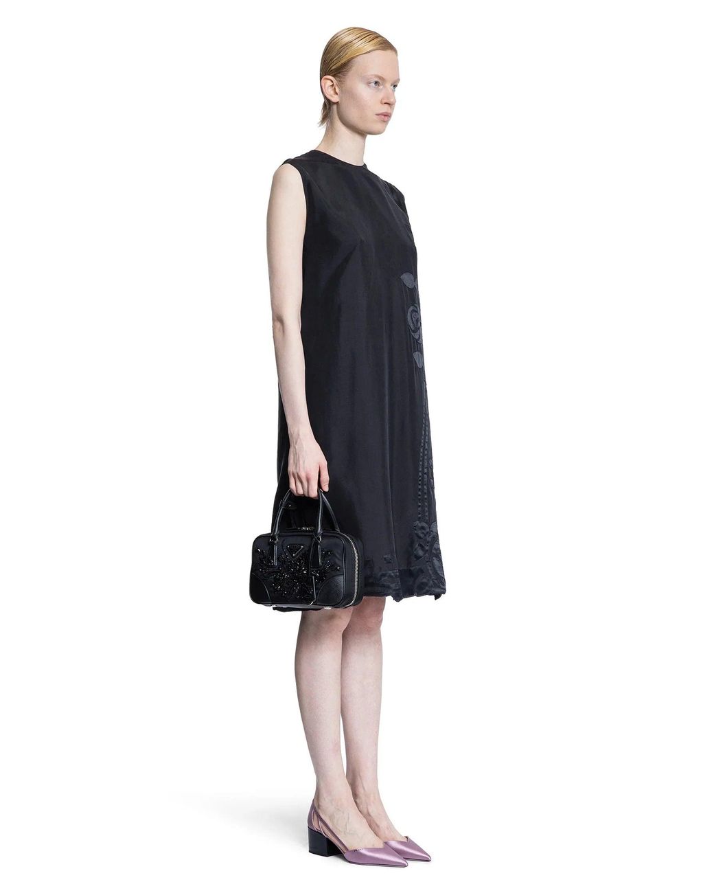Prada Blue Habotai Embroidery Dress