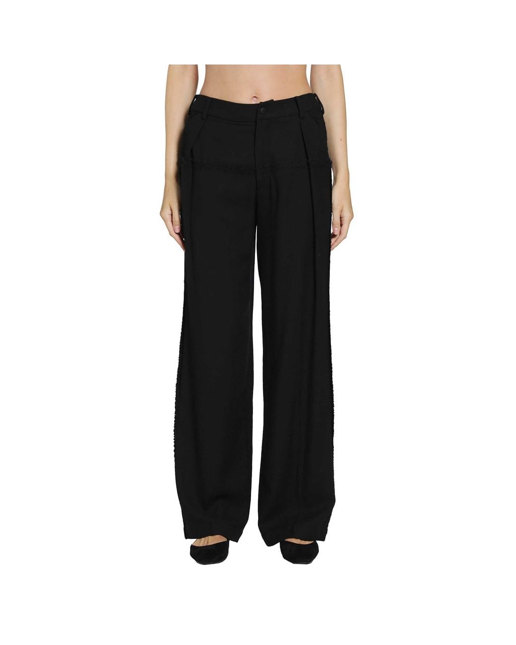 Yehuafan Black Wool Wide-Leg Trousers