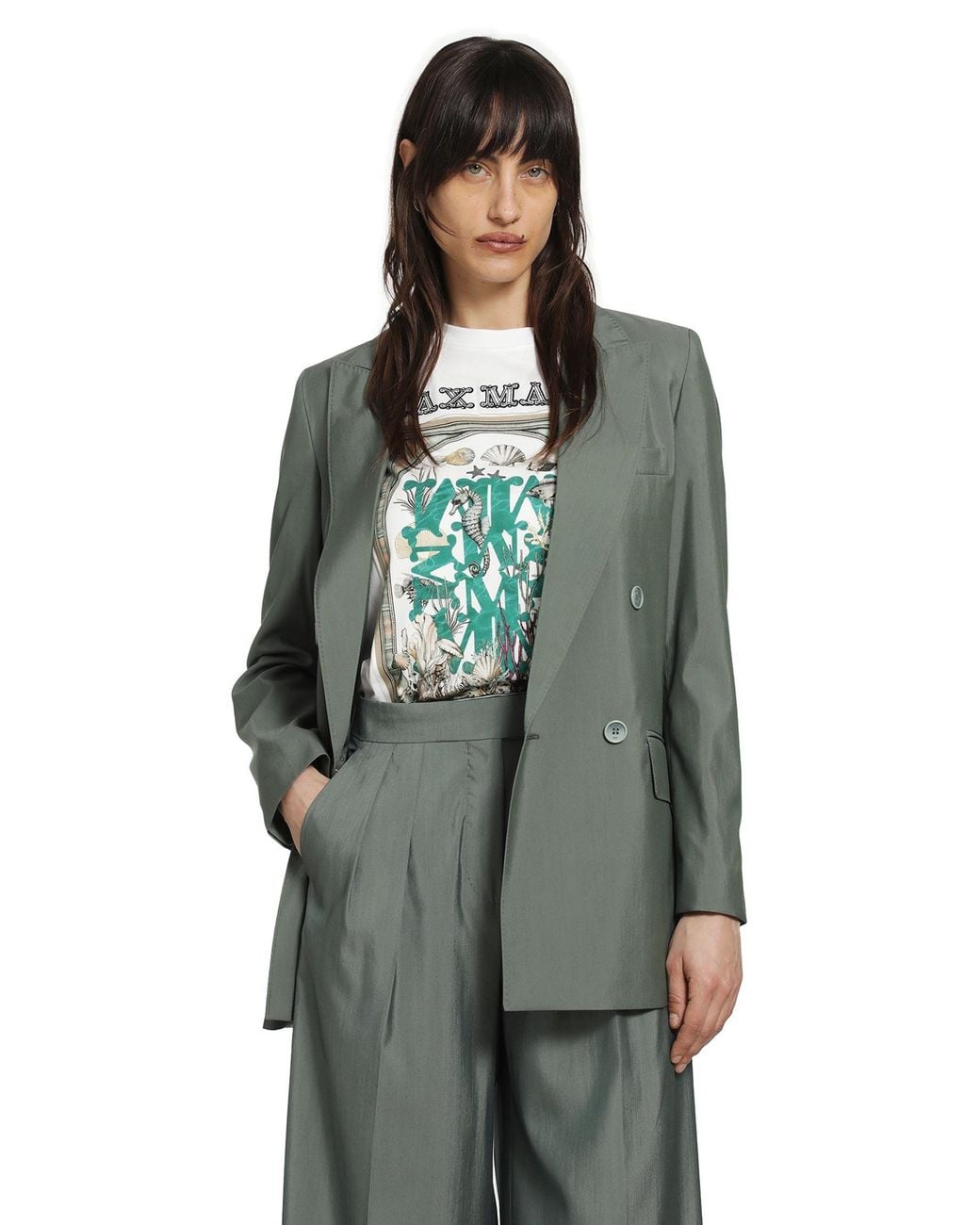 Max Mara Green Double-Breasted Wool And Silk Blazer