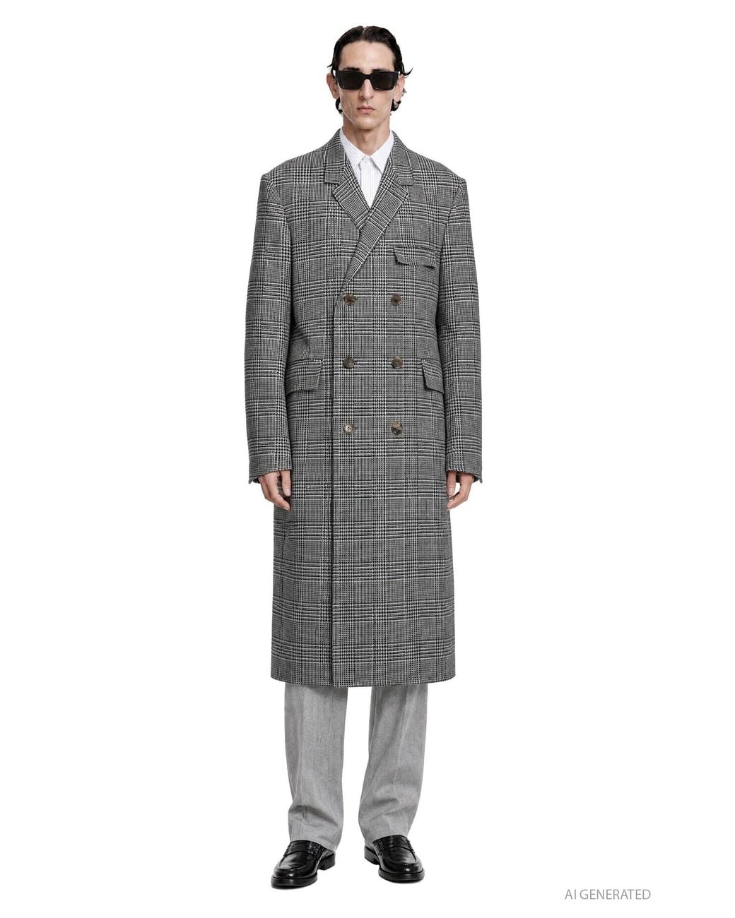 Thom Browne Gray Prince Of Wales Wool Chesterfield Overcoat for men