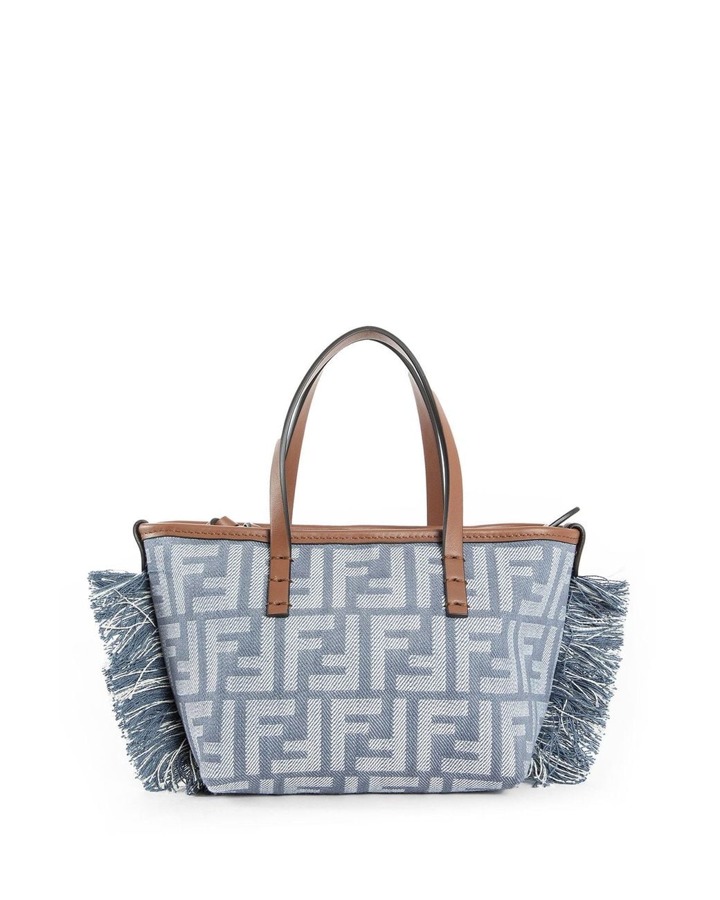 Fendi Blue Mini Roll Denim-Effect Ff Tote