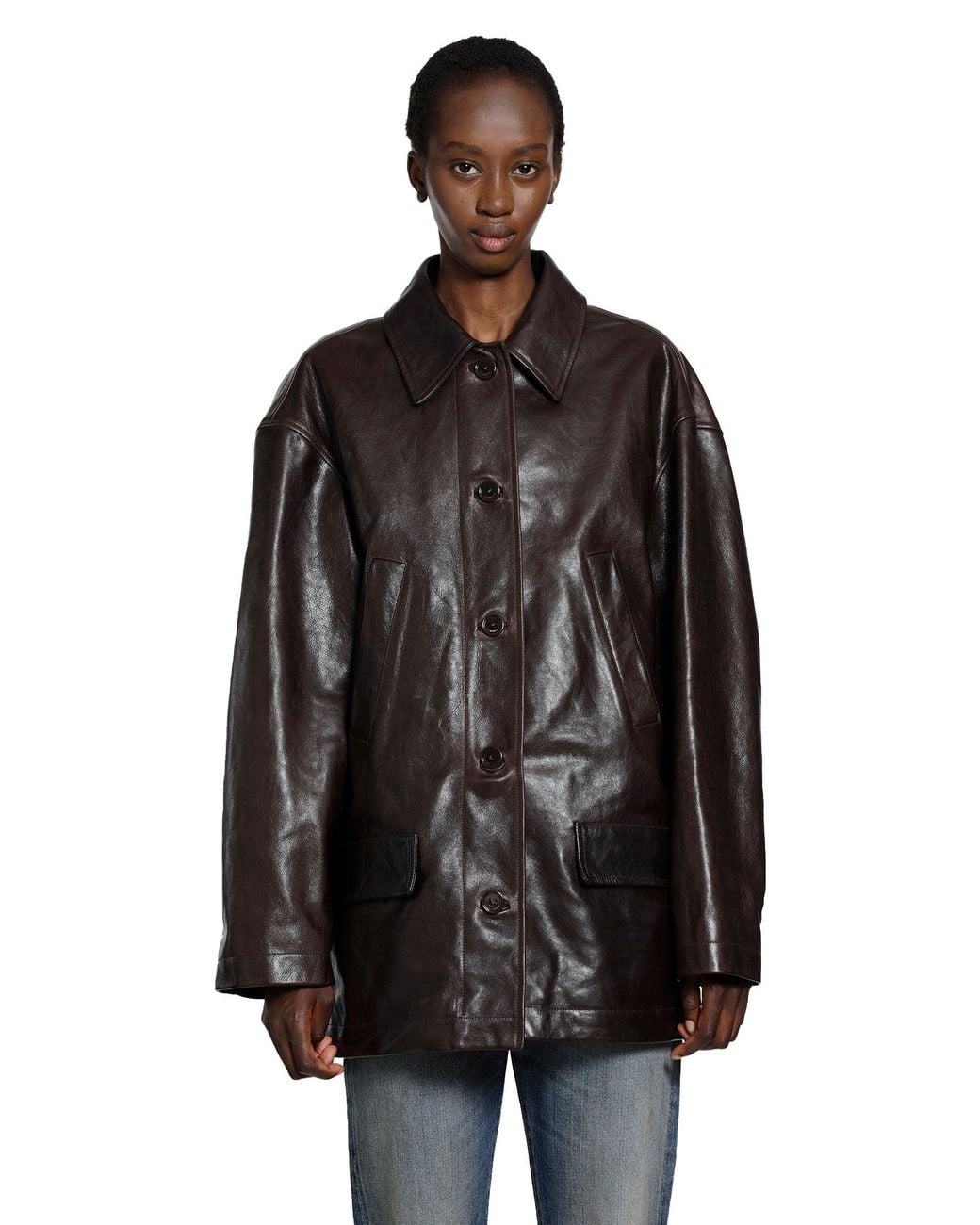 Balenciaga Black Oversized Leather Car Coat
