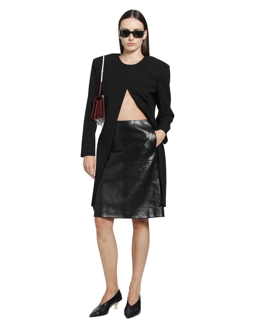 Jil Sander Black Leather Skirt