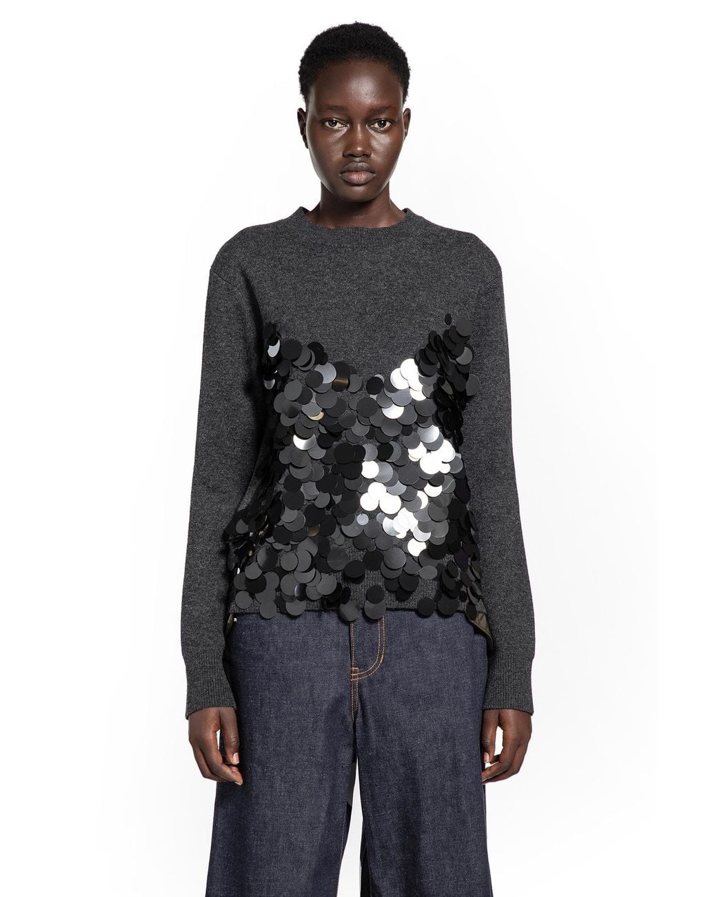 Sacai Sequin Embroidery X Wool Knit Pullover in Black | Lyst