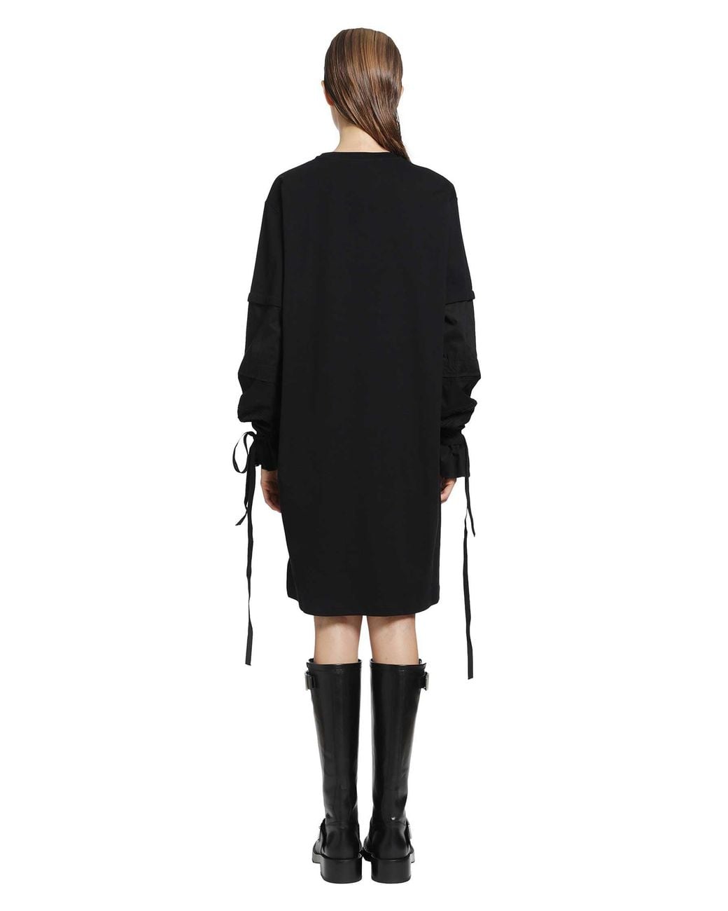 Ann Demeulemeester Black Lucina T-Shirt Dress With Light Cotton Sleeves