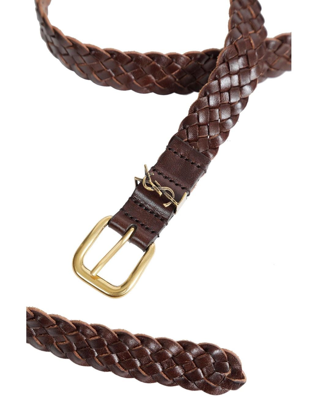Saint Laurent Brown Cassandre Braided Leather Belt for men