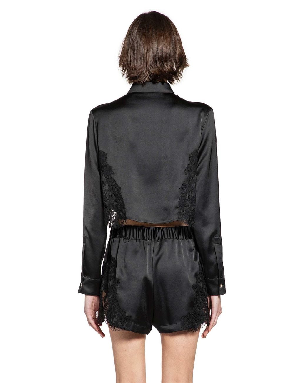 Versace Black Lace-Trim Satin Crop Shirt