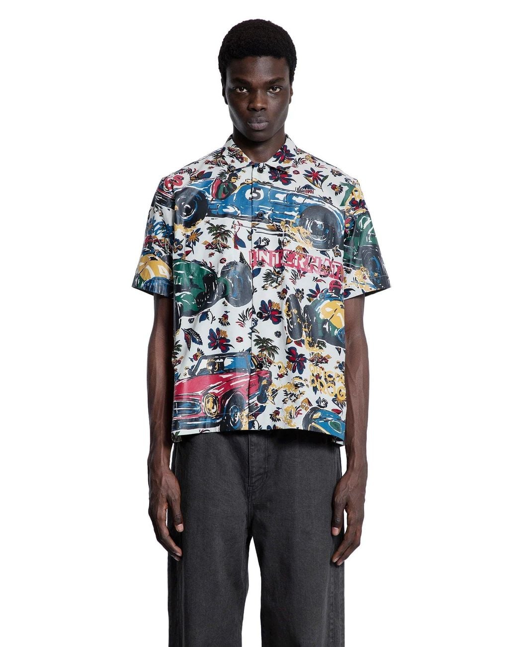 Sacai Black Car Race/Tropical Print T-Shirt for men