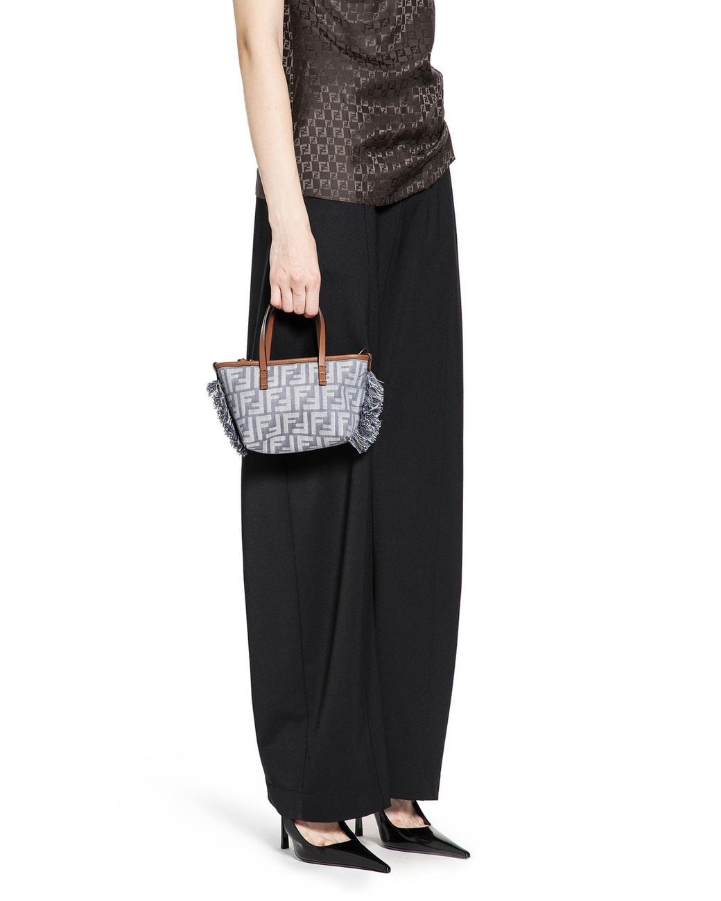 Fendi Blue Mini Roll Denim-Effect Ff Tote