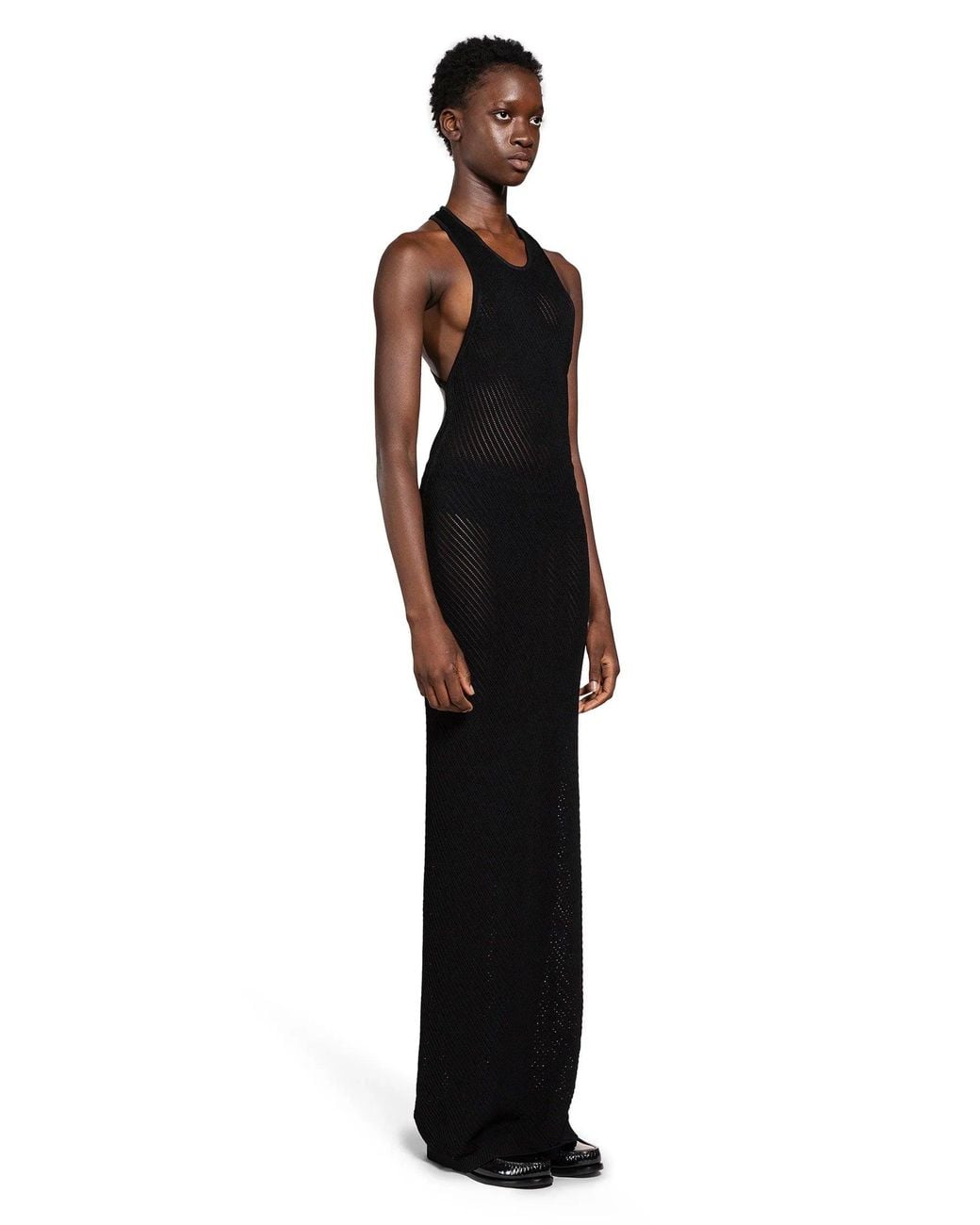 Laneus Black Openwork Knit Long Dress
