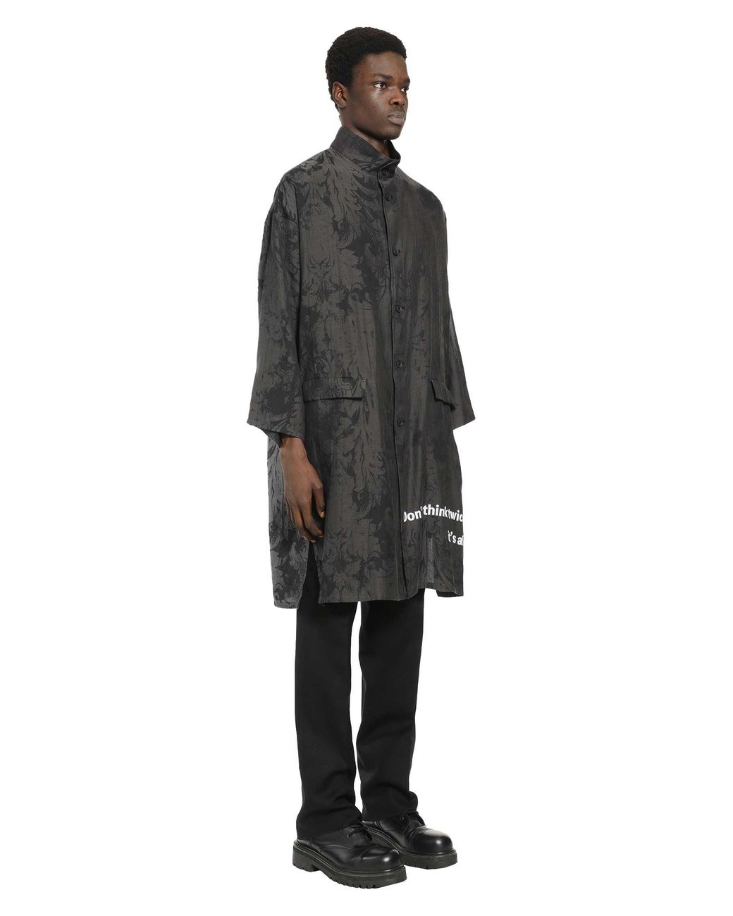 Yohji Yamamoto Black Jacquard Message Print Long Jacket for men